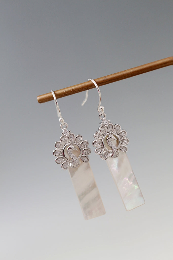 Authentic S925 Sterling Silver Earrings Inlaid Natural Shell Drop Peacock Earring Women’s Daily Wear Earrings Gift for Her