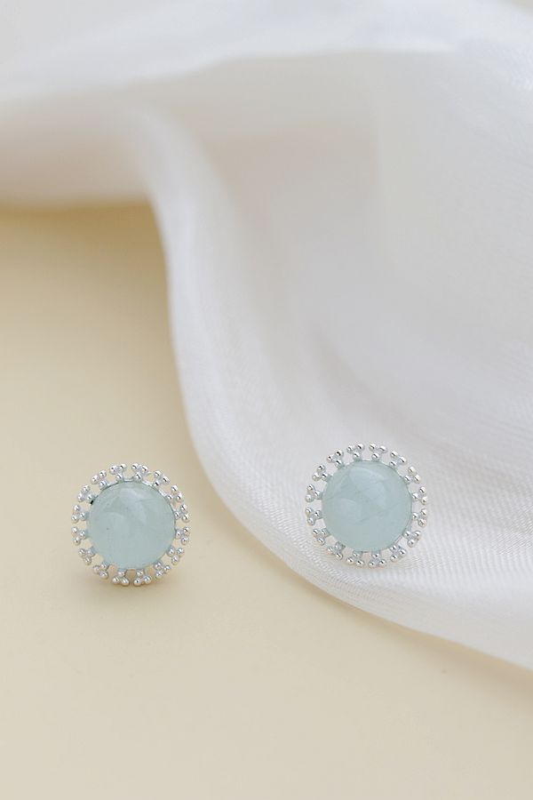 Authentic 925 Sterling Silver Earring Inlaid Natural Aquamarine Earring Lady High Quality Trendy Style Jewelry Gift