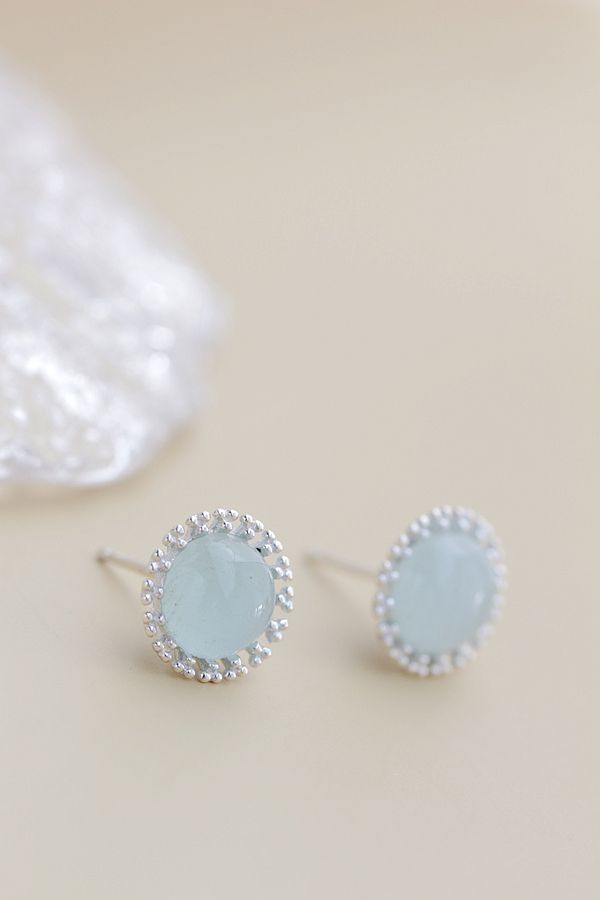 Authentic 925 Sterling Silver Earring Inlaid Natural Aquamarine Earring Lady High Quality Trendy Style Jewelry Gift