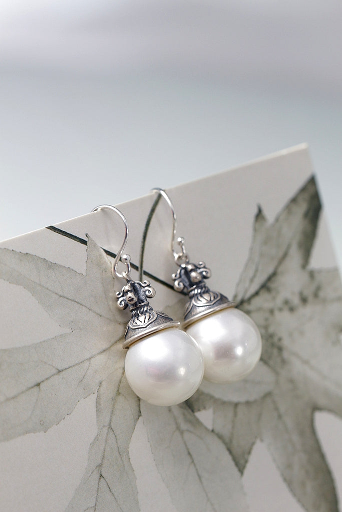 Ethnic Retro S925 Sterling Silver Earrings Inlaid Imitation Pearl Drop Earring for Daily Wear Vintage Fashion Jewelry Gift