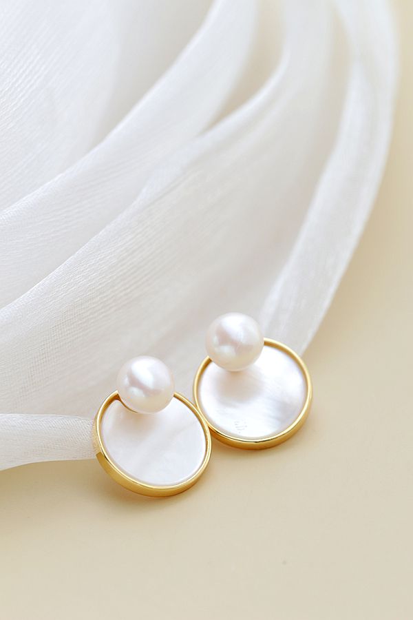 925 Sterling Silver Earstuds Inlaid Natural White Shell Earrings Lady High Quality Freshwater Pearl Trendy Style Jewelry Gift