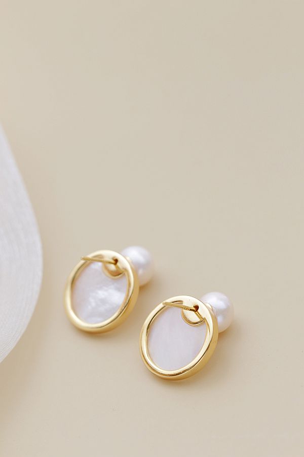 925 Sterling Silver Earstuds Inlaid Natural White Shell Earrings Lady High Quality Freshwater Pearl Trendy Style Jewelry Gift