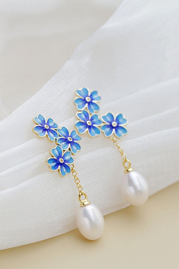 Authentic 925 Sterling Silver Earrings Women Fashion Creative Petal Inlaid Natural Freshwater Pearl 18K Gold Plated Earring