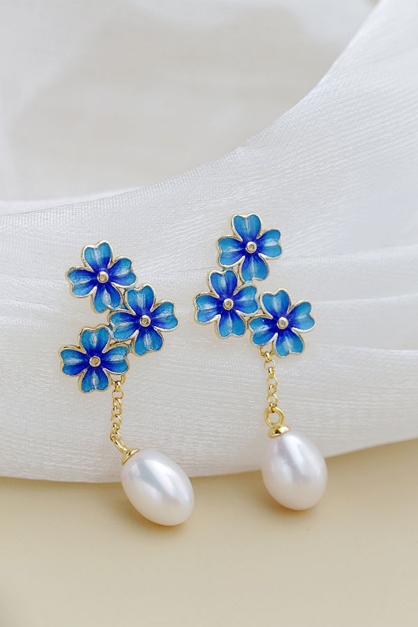 Authentic 925 Sterling Silver Earrings Women Fashion Creative Petal Inlaid Natural Freshwater Pearl 18K Gold Plated Earring
