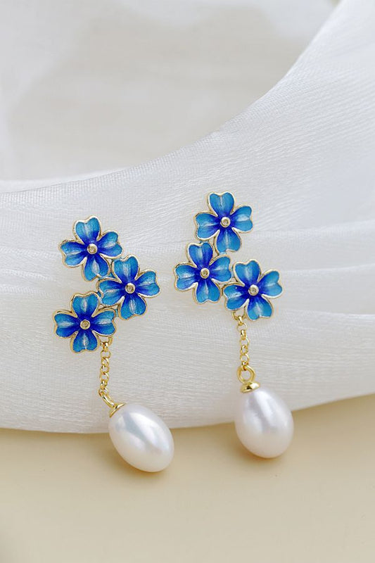 Authentic 925 Sterling Silver Earrings Women Fashion Creative Petal Inlaid Natural Freshwater Pearl 18K Gold Plated Earring