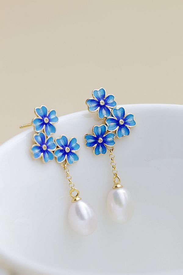 Authentic 925 Sterling Silver Earrings Women Fashion Creative Petal Inlaid Natural Freshwater Pearl 18K Gold Plated Earring