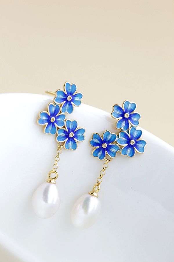 Authentic 925 Sterling Silver Earrings Women Fashion Creative Petal Inlaid Natural Freshwater Pearl 18K Gold Plated Earring