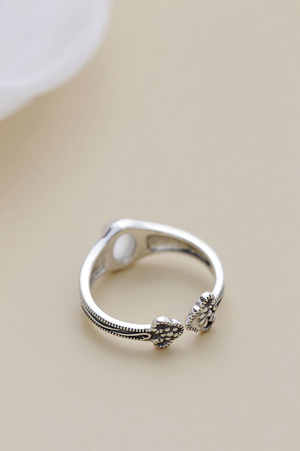 Real 925 Sterling Silver Lady Retro Style Charm Ring Inlaid Natural Moonstone Resizable Opening Rings Trendy Jewelry Gift