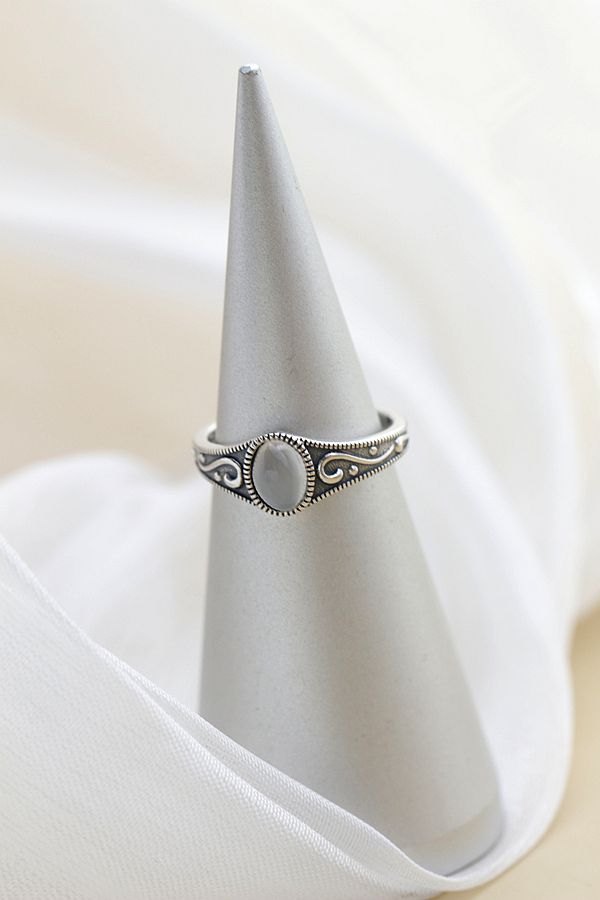 Real 925 Sterling Silver Lady Retro Style Charm Ring Inlaid Natural Moonstone Resizable Opening Rings Trendy Jewelry Gift
