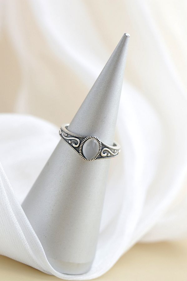 Real 925 Sterling Silver Lady Retro Style Charm Ring Inlaid Natural Moonstone Resizable Opening Rings Trendy Jewelry Gift