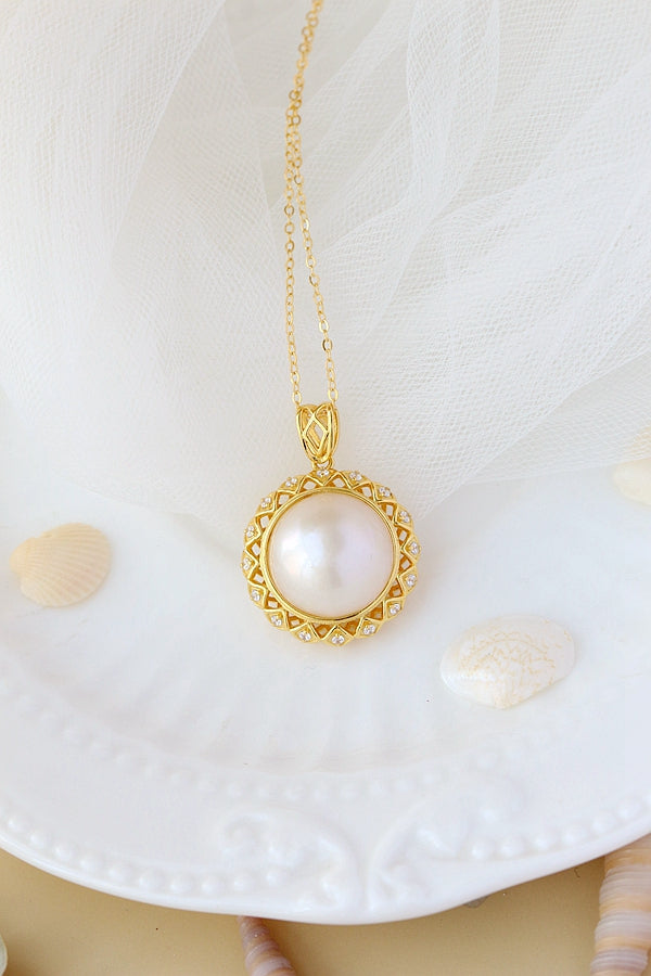 925 Sterling Silver Pendant Inlaid Natural Mabe Pearl 18K Gold Plated Fashion Pendants