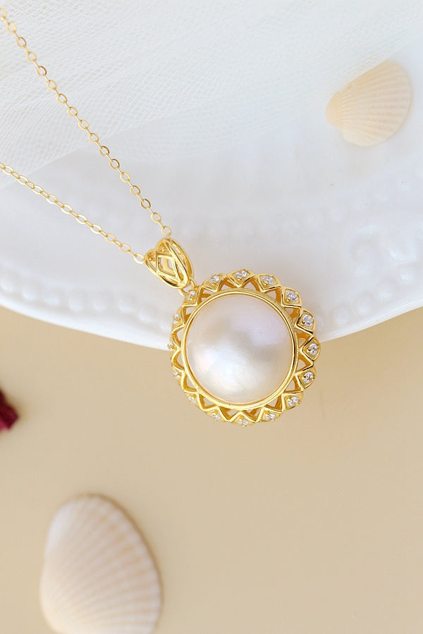 925 Sterling Silver Pendant Inlaid Natural Mabe Pearl 18K Gold Plated Fashion Pendants