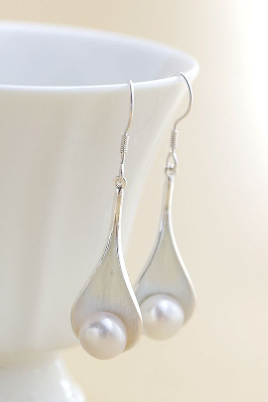 Retro Style Charm Natural Freshwater Pearl Authentic 925 Sterling Silver Long Earrings Trendy Lady Wedding Party Fine Jewelry
