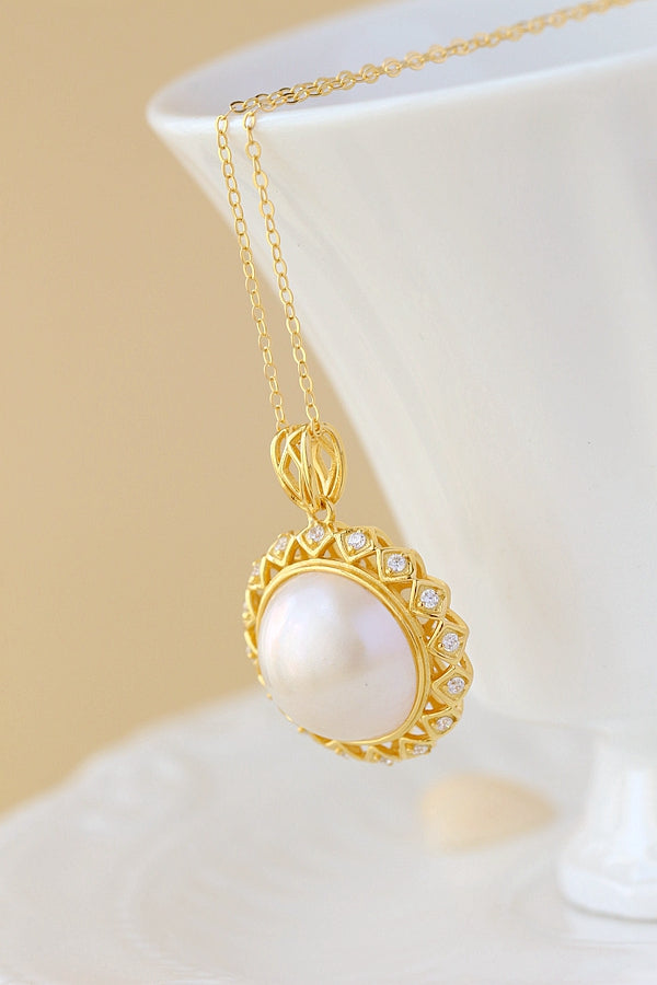 925 Sterling Silver Pendant Inlaid Natural Mabe Pearl 18K Gold Plated Fashion Pendants