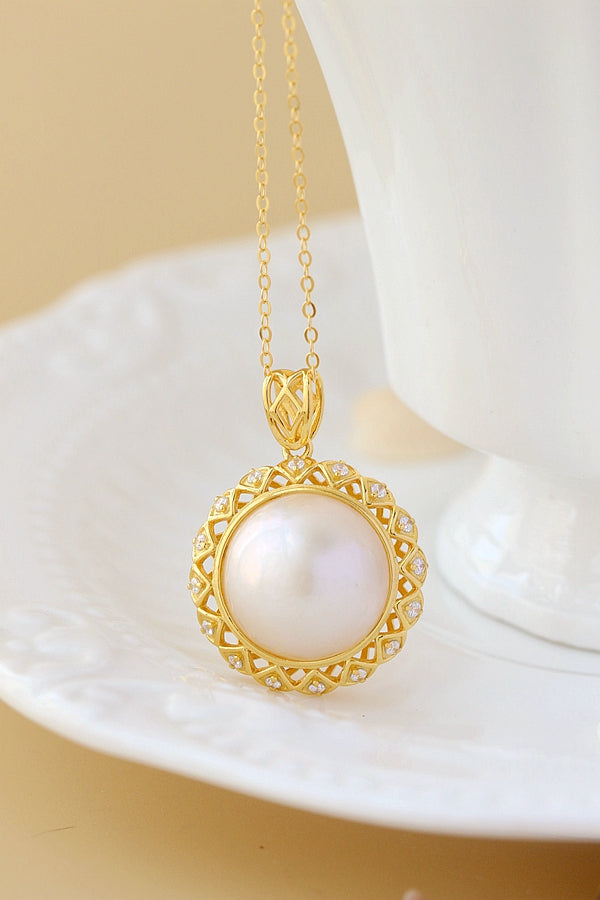 925 Sterling Silver Pendant Inlaid Natural Mabe Pearl 18K Gold Plated Fashion Pendants