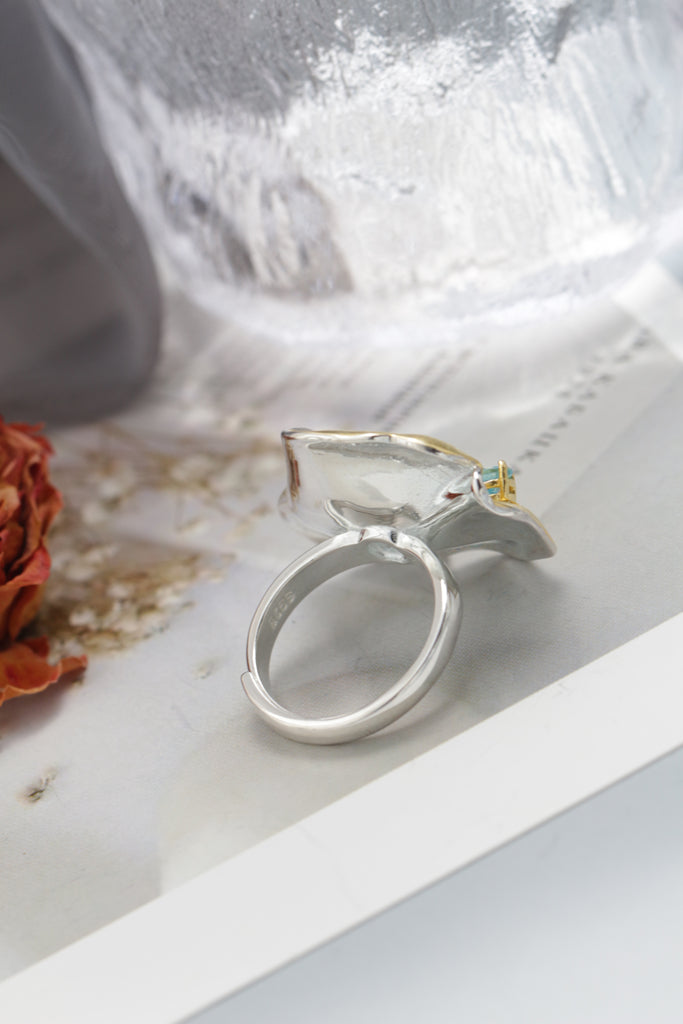 Vintage Floral 925 Sterling Silver Rings Inlaid Natural Freshwater Pearl Delicate Flower Opening Adjustable 18K Gold Plated Ring