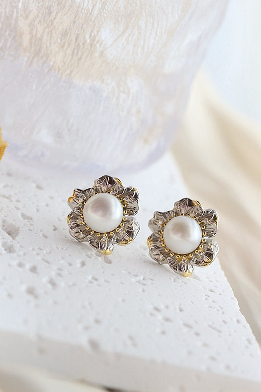 Authentic 925 Sterling Silver Earstuds Inlaid Natural Freshwater Pearl Lady Earrings High Quality Trendy Style Jewelry Gift