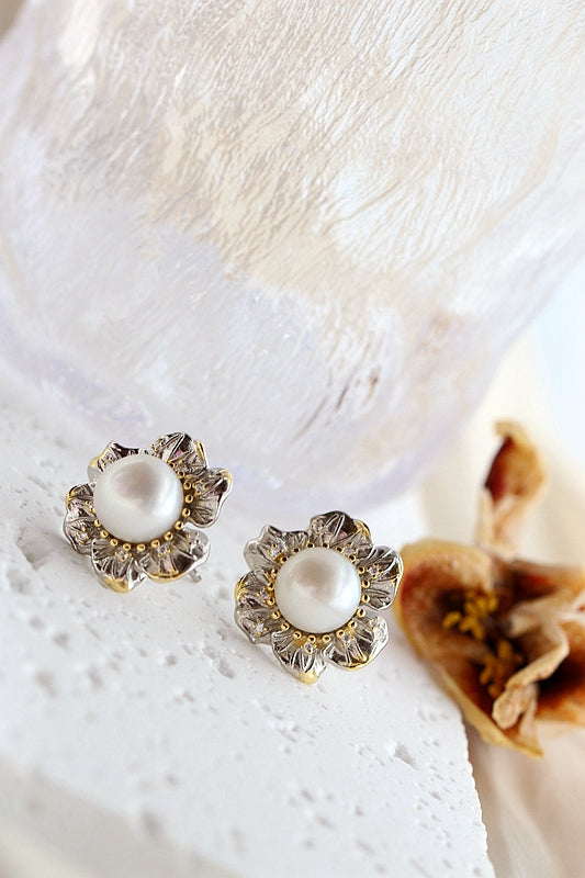 Authentic 925 Sterling Silver Earstuds Inlaid Natural Freshwater Pearl Lady Earrings High Quality Trendy Style Jewelry Gift