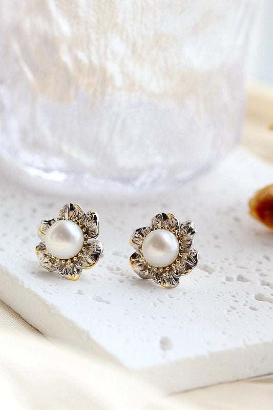 Authentic 925 Sterling Silver Earstuds Inlaid Natural Freshwater Pearl Lady Earrings High Quality Trendy Style Jewelry Gift