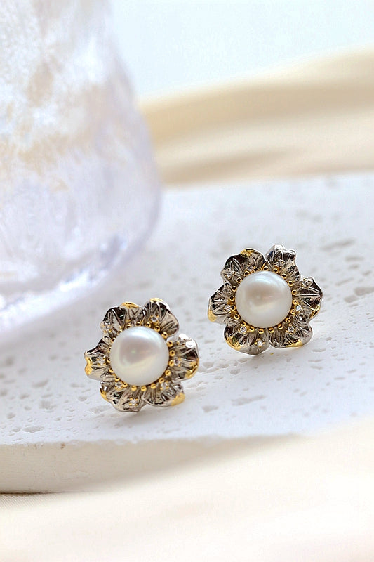 Authentic 925 Sterling Silver Earstuds Inlaid Natural Freshwater Pearl Lady Earrings High Quality Trendy Style Jewelry Gift