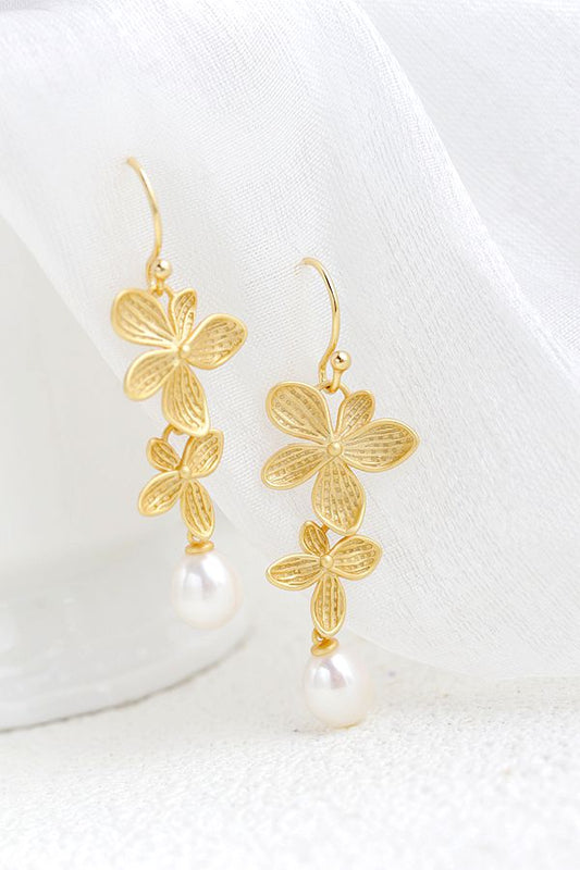 Authentic 925 Sterling Silver Earrings Women Fashion Creative Inlaid Natural Freshwater Pearl 18K Gold Plated Petal Earring