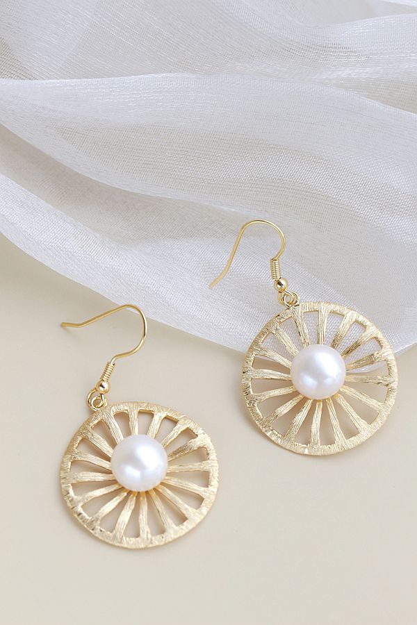 Authentic 925 Sterling Silver Earrings Inlaid Natural Freshwater Pearl 18K Gold Plated Creative Lemon Slice Earring Fashionably