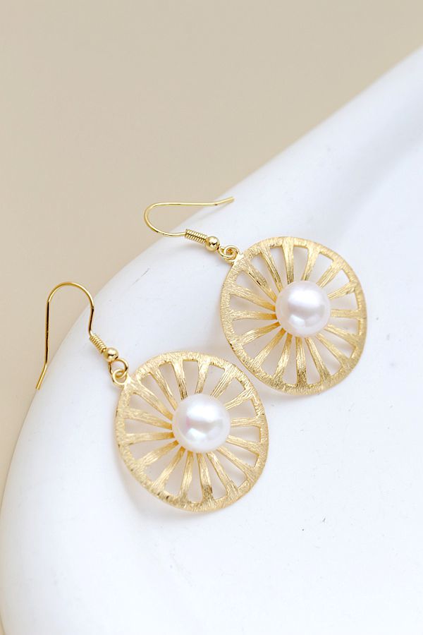 Authentic 925 Sterling Silver Earrings Inlaid Natural Freshwater Pearl 18K Gold Plated Creative Lemon Slice Earring Fashionably