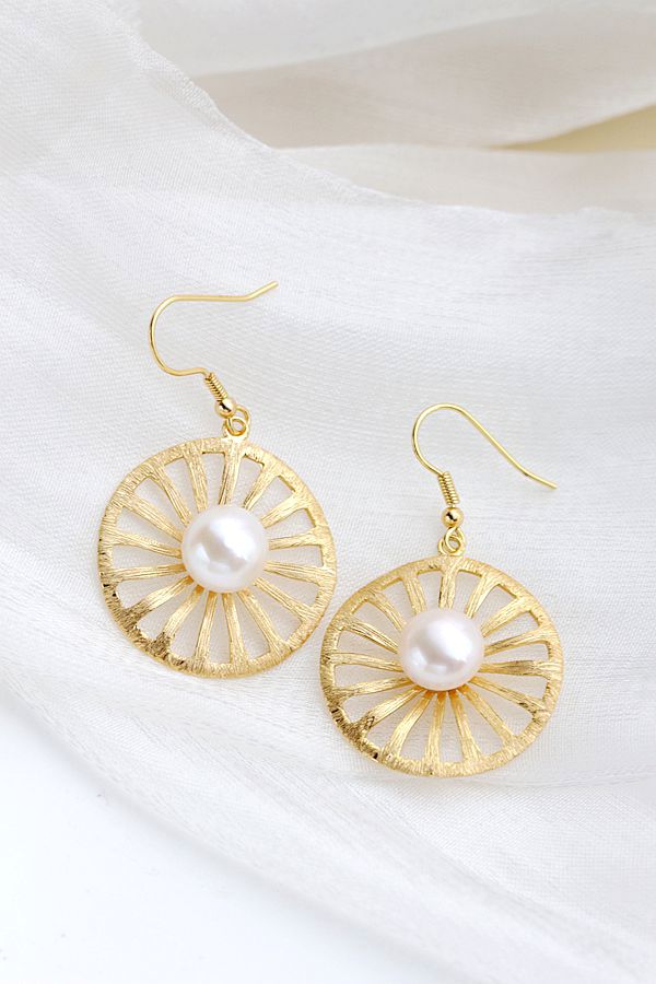 Authentic 925 Sterling Silver Earrings Inlaid Natural Freshwater Pearl 18K Gold Plated Creative Lemon Slice Earring Fashionably