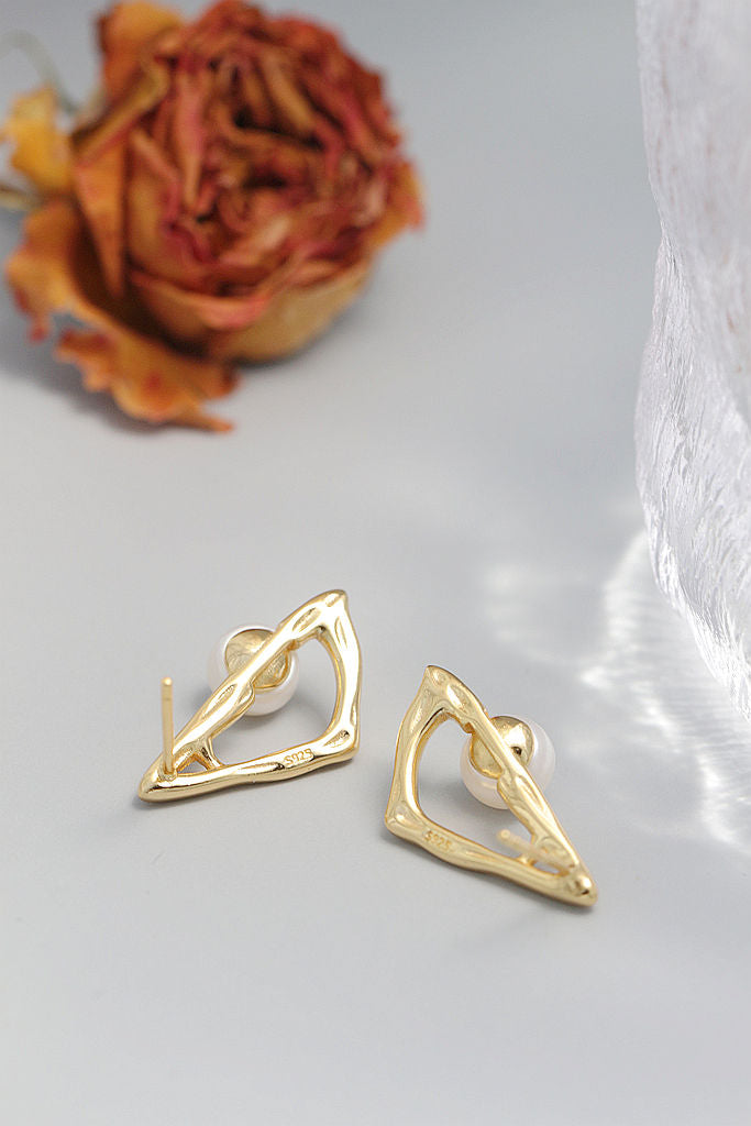 925 Sterling Silver Earrings Inlaid Natural Freshwater Pearl 18K Gold Plated Irregular Triangle Earring Minimalist Jewelry