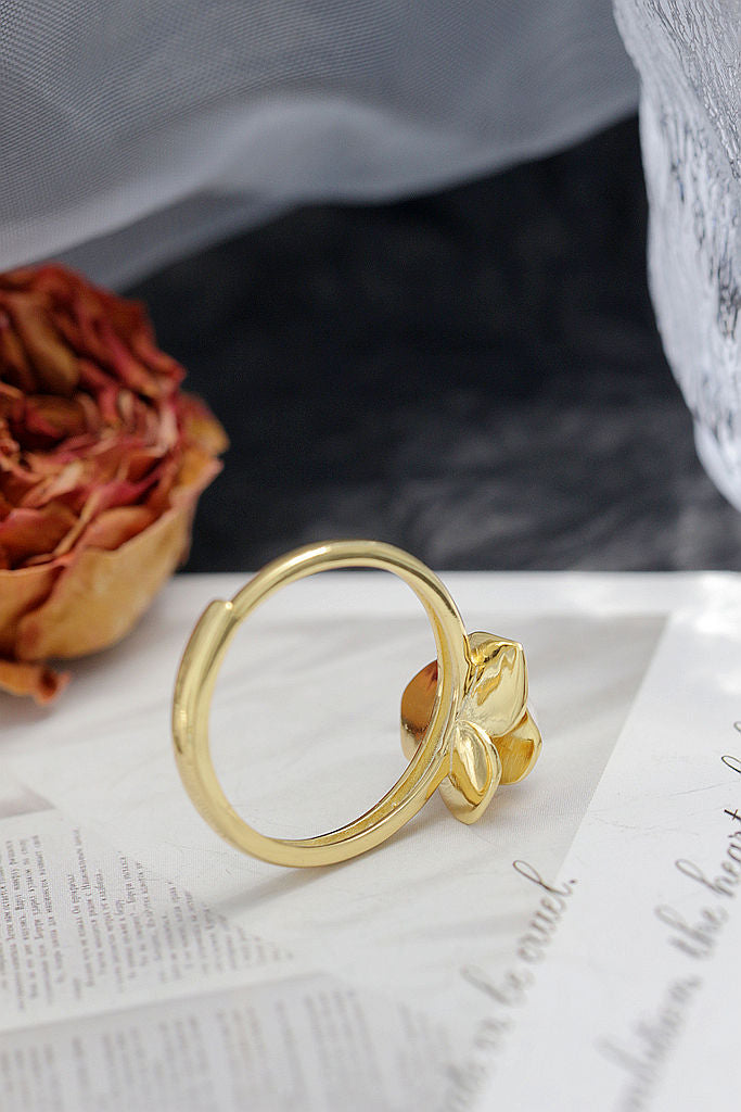 Elegant Fashion Ladie 925 Sterling Silver Ring Inlaid Natural Freshwater Pearl 18K Gold Plated Stereoscopic Flower Ring Opening