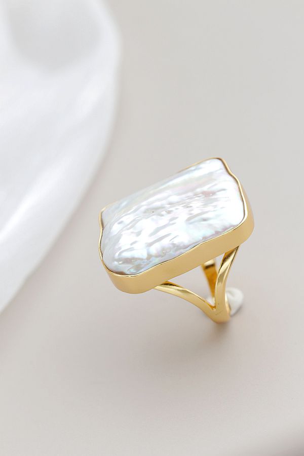 Authentic 925 Sterling Silver Rings Inlaid Natural Baroque Pearl 18K Gold Plated Adjustable Ring Lady Fashion Jewelry Gift