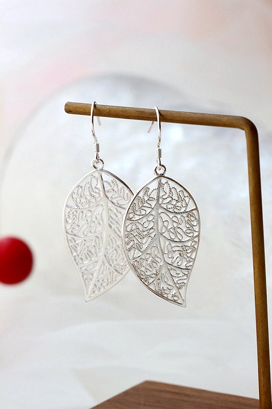 Authentic 925 Sterling Silver Hollow Out Foliage Eardrop National Style Charm Silver Earring Handmade Creativ Women Jewelry Gift
