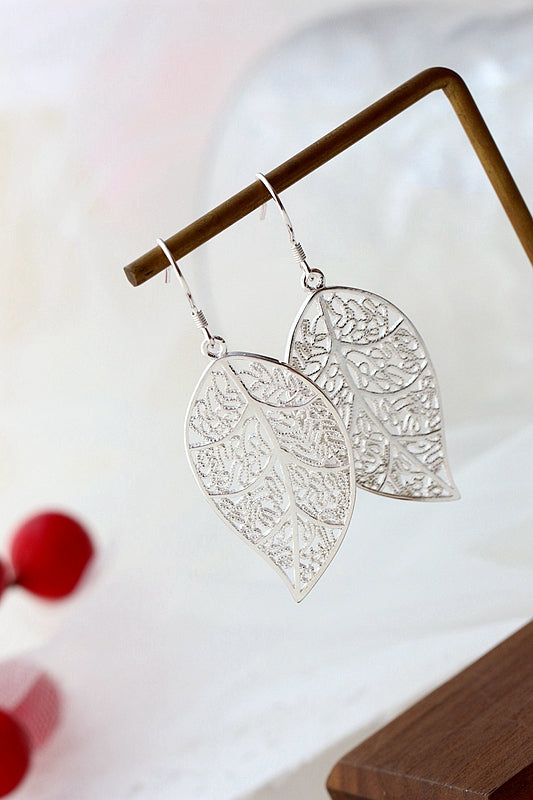 Authentic 925 Sterling Silver Hollow Out Foliage Eardrop National Style Charm Silver Earring Handmade Creativ Women Jewelry Gift