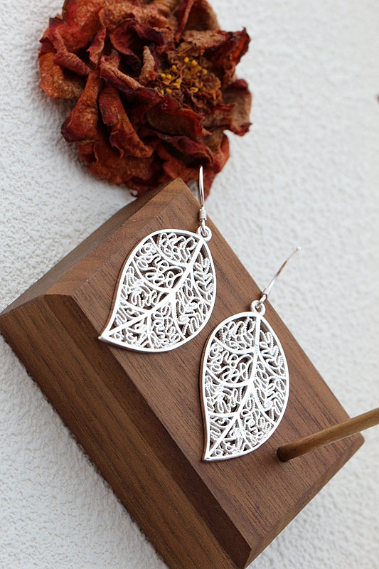 Authentic 925 Sterling Silver Hollow Out Foliage Eardrop National Style Charm Silver Earring Handmade Creativ Women Jewelry Gift
