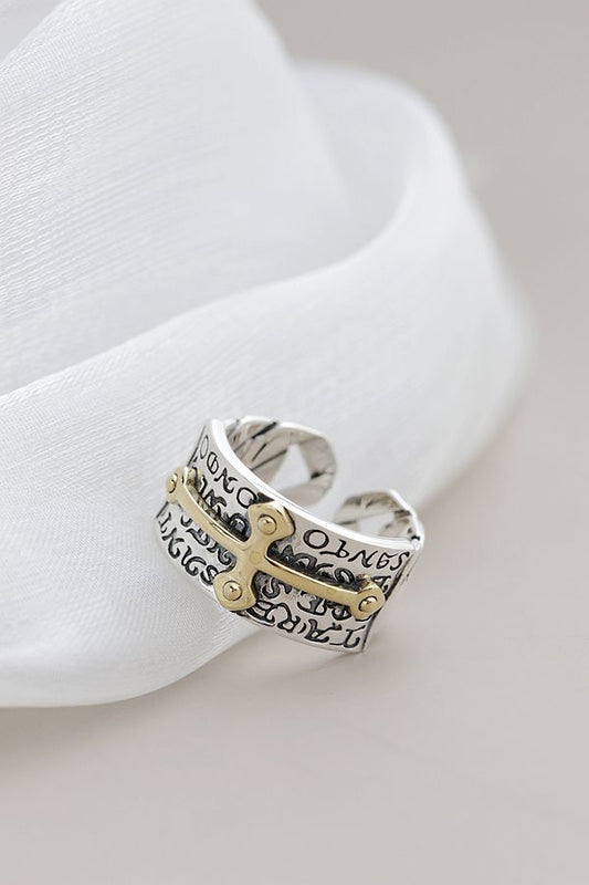 925 Sterling Silver Ring Geometric Design Cross Open Ring Retro Style Jewelry Gifts