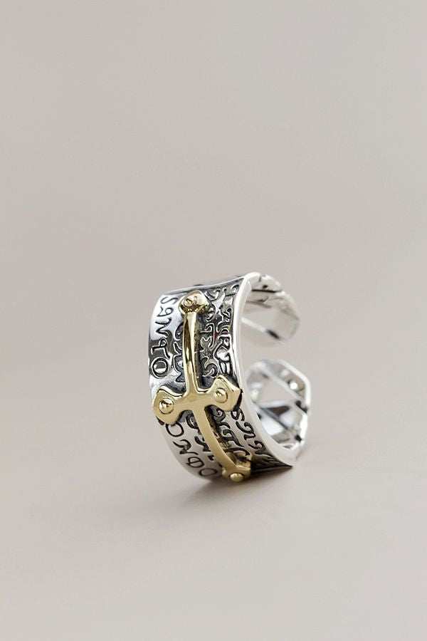 925 Sterling Silver Ring Geometric Design Cross Open Ring Retro Style Jewelry Gifts