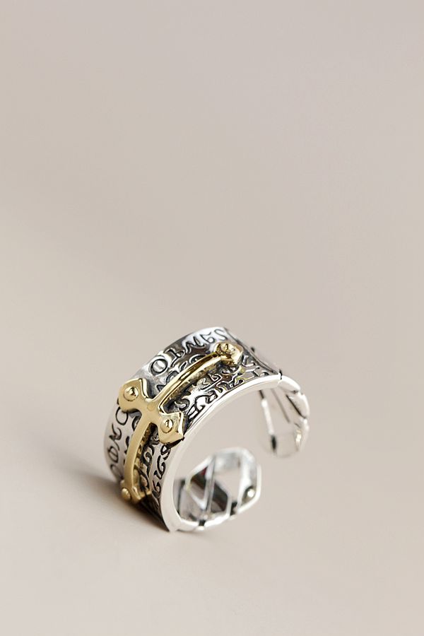 925 Sterling Silver Ring Geometric Design Cross Open Ring Retro Style Jewelry Gifts