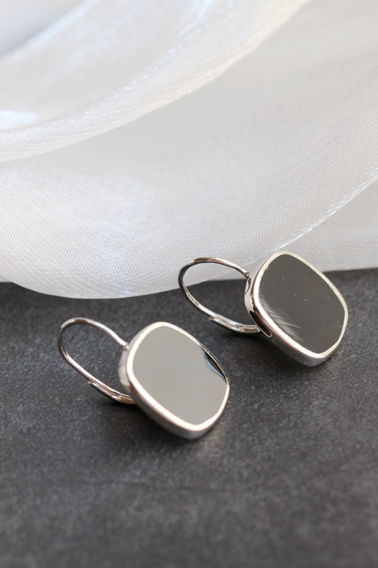 925 Sterling Silver Earrings Lady Retro Style Charm Inlaid Natural Black Agate Square Earring