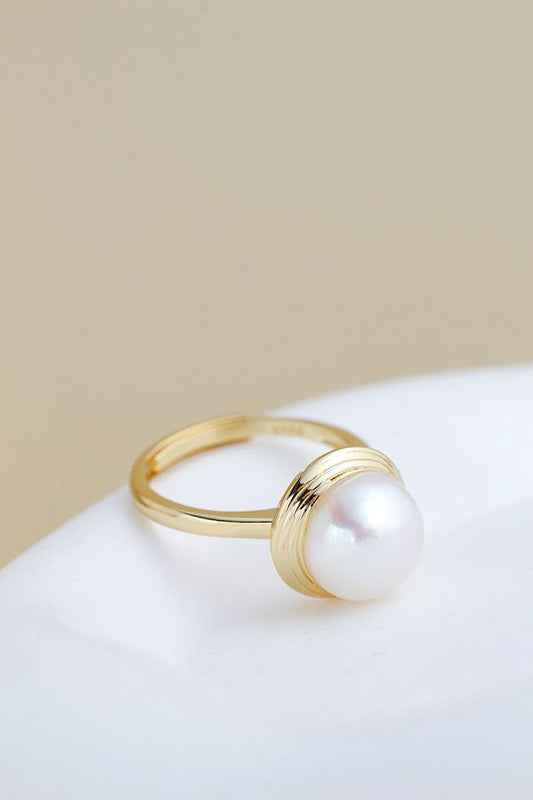 Authentic 925 Sterling Silver Rings Inlaid Natural Pearl 18K Gold Plated Fashion Women Open Adjustable Ring Jewelry Gift