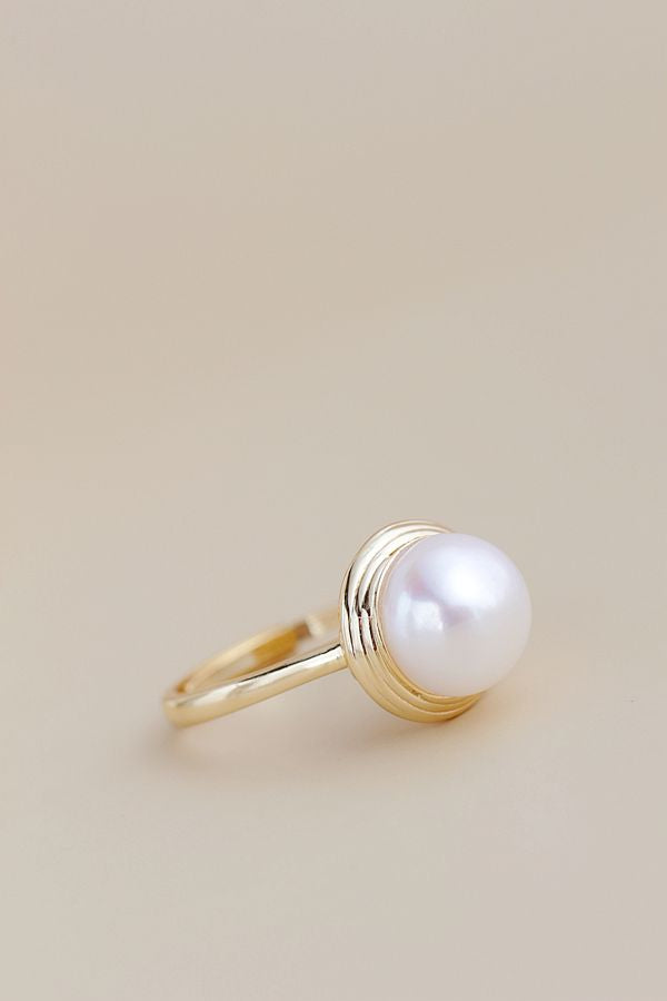 Authentic 925 Sterling Silver Rings Inlaid Natural Pearl 18K Gold Plated Fashion Women Open Adjustable Ring Jewelry Gift