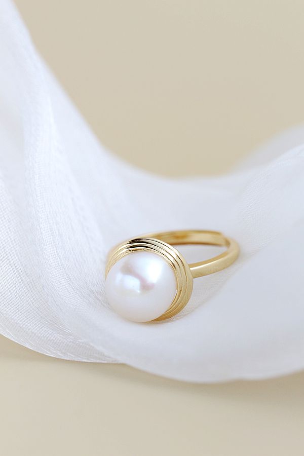 Authentic 925 Sterling Silver Rings Inlaid Natural Pearl 18K Gold Plated Fashion Women Open Adjustable Ring Jewelry Gift