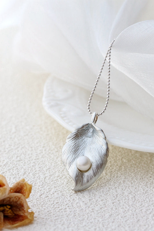 Authentic 925 Sterling Silver Pendant Creative Leaf Inlaid Natural Freshwater Pearl Pendants Trendy Style Women Jewelry Gift