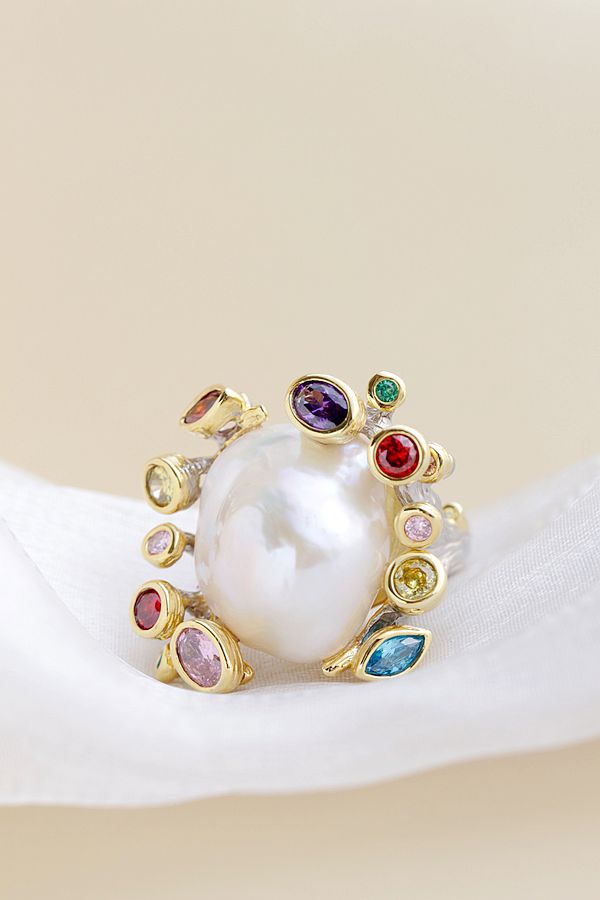 Authentic 925 Sterling Silver Ring Inlaid Natural Baroque Pearl 18K Gold Plated Ring Lady Fashion High Quality Jewelry Gift