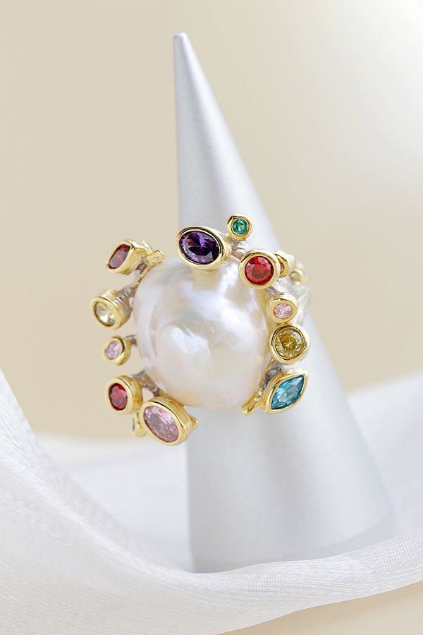Authentic 925 Sterling Silver Ring Inlaid Natural Baroque Pearl 18K Gold Plated Ring Lady Fashion High Quality Jewelry Gift
