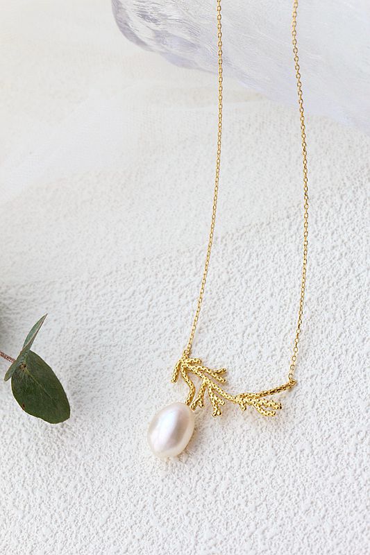 925 Sterling Silver Pendant Inlaid Natural Baroque Pearl Fashion Creative 18K Gold Plated Necklace