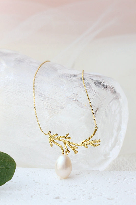 925 Sterling Silver Pendant Inlaid Natural Baroque Pearl Fashion Creative 18K Gold Plated Necklace