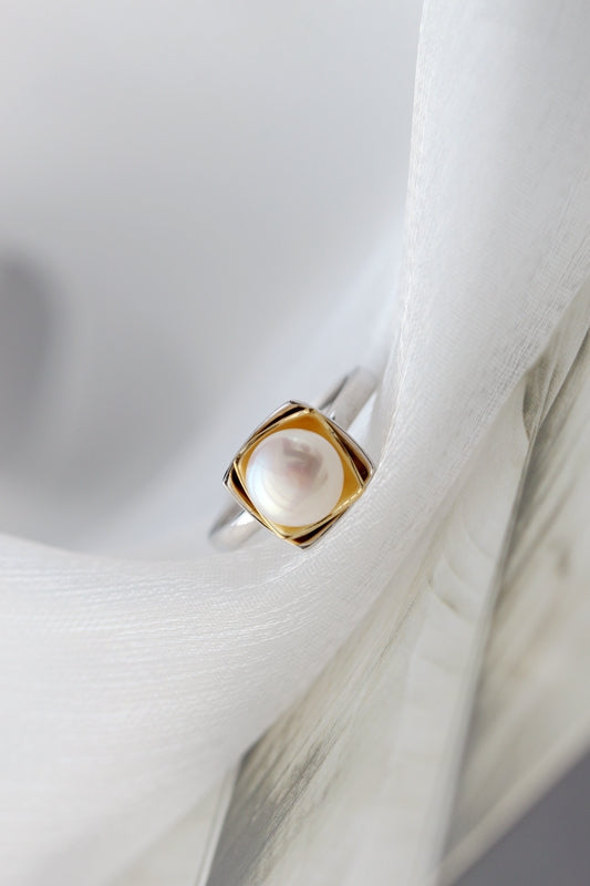 Authentic 925 Sterling Silver Fashion 8mm Natural Pearl Opening Adjustable Rings For Women Fine Jewelry Christmas Gift