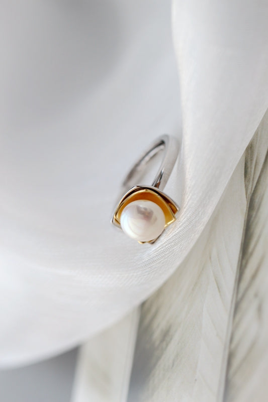 Authentic 925 Sterling Silver Fashion 8mm Natural Pearl Opening Adjustable Rings For Women Fine Jewelry Christmas Gift
