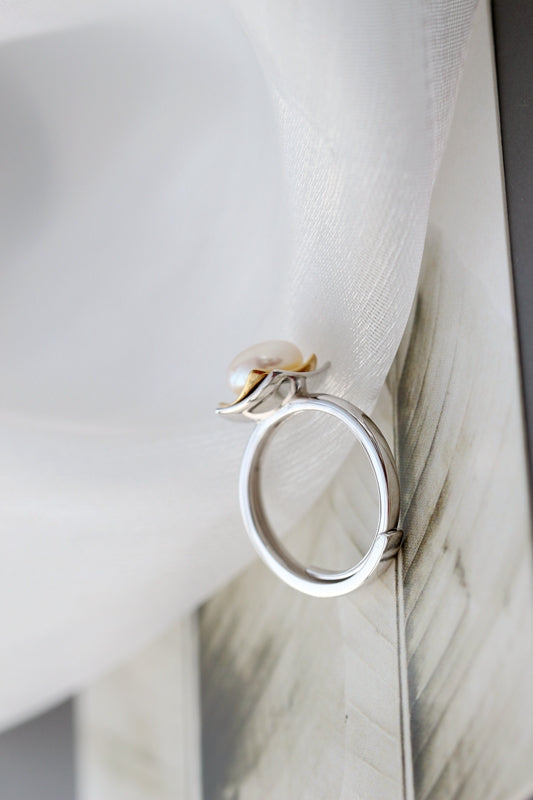 Authentic 925 Sterling Silver Fashion 8mm Natural Pearl Opening Adjustable Rings For Women Fine Jewelry Christmas Gift