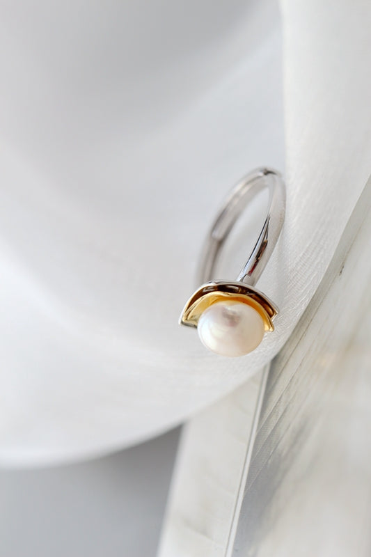 Authentic 925 Sterling Silver Fashion 8mm Natural Pearl Opening Adjustable Rings For Women Fine Jewelry Christmas Gift